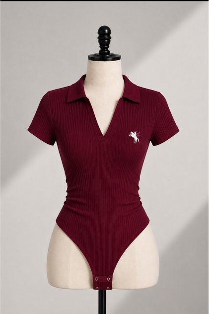 Polo Collar Ribbed Lycra Premium Bodysuit