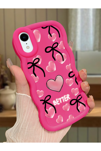 iPhone Xr Compatible Case Camera Protector Red Silicone Couple Phone Case Heart Pattern