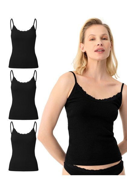 Women's Organic Cotton 3-Piece Lace Ribbed Strap Tank Top