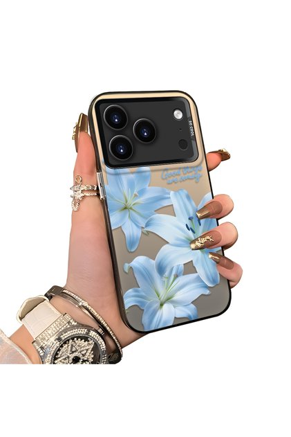 iPhone 17 Pro Max Compatible Silicone Edge Hard Back Case Couple Phone Case with Floral Pattern