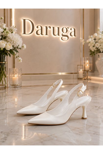 Women's Stiletto Heeled Bridal Shoes Pointed Toe, Thin Heel White Evening Dress Shoes