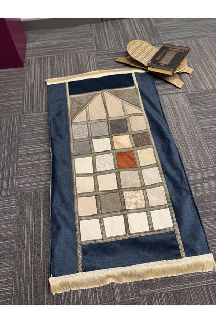 Modern Patchwork Mosaic Patterned Fringed Prayer Rug