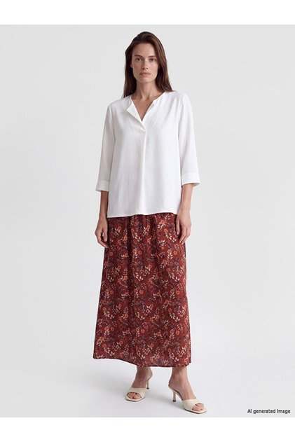 Lcw grace red elastic waist patterned bell-bottomed skirt