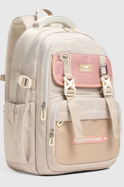 Unisex School Backpack Travel Camping Daily Student Backpack School Bag 2464 Sand Beige Color