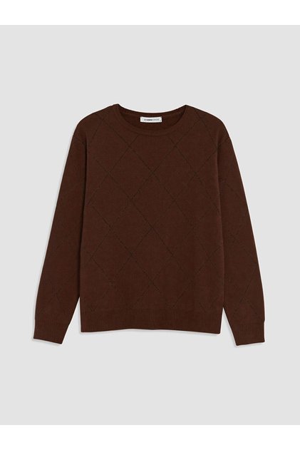 Lcw Grace Brown Crew Neck Diamond Pattern Women's Knitwear Sweater