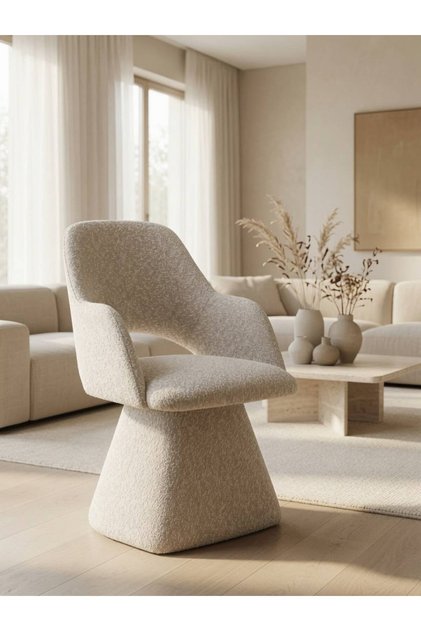 Premium Şık Sandalye Krem Kumaş Kaplamalı Salon ve Yemek Odası Sandalyesi