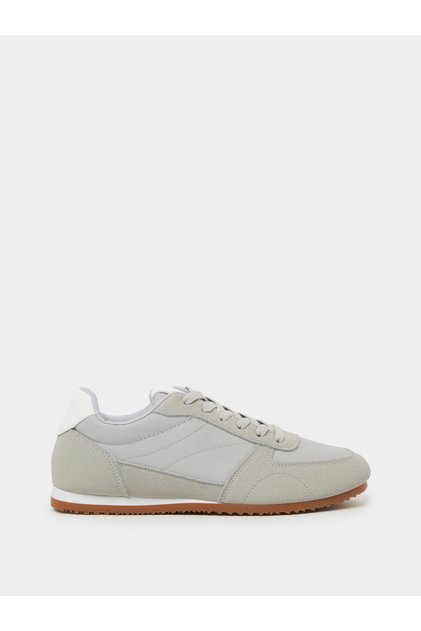 Grey Retro Lace-Up Sneakers