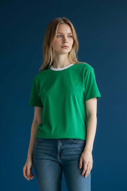 Women's Crew Neck Pistachio Green T-Shirt - 7943