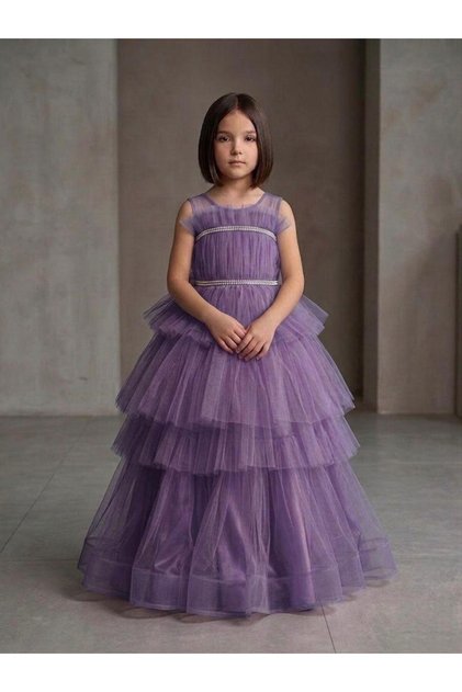Girl's Evening Dress Tulle Puffy Dress with Ruffle Collar Wedding, Prom, Graduation, Birthday Dress