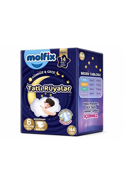 Tatlı Rüyalar Bebek Bezi 6 Beden15+ KG Extra Large 144 Adet Aylık Fırsat Pk