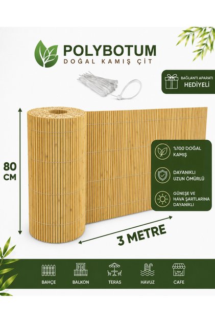 Premium Doğal Kamış Hasır Balkon Çiti 80x300 cm | Sık Dokuma | Dayanıklı | Bahçe, Teras ve Balkon İçin Dekoratif Gizlilik Çiti