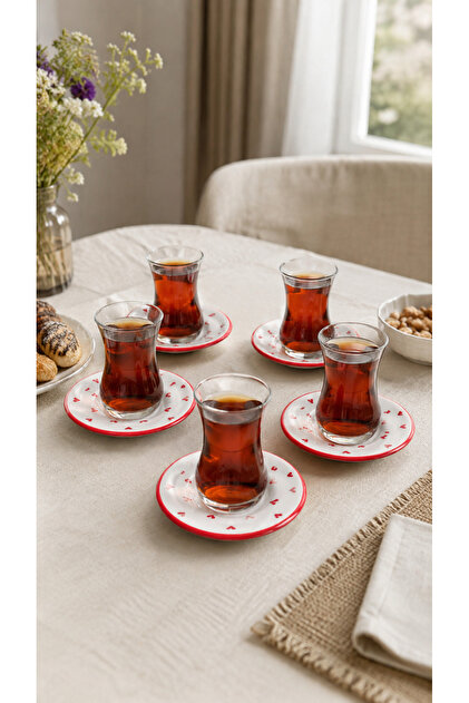 Red Love Model 6-Piece Ceramic Tea Plate Set Special Handmade