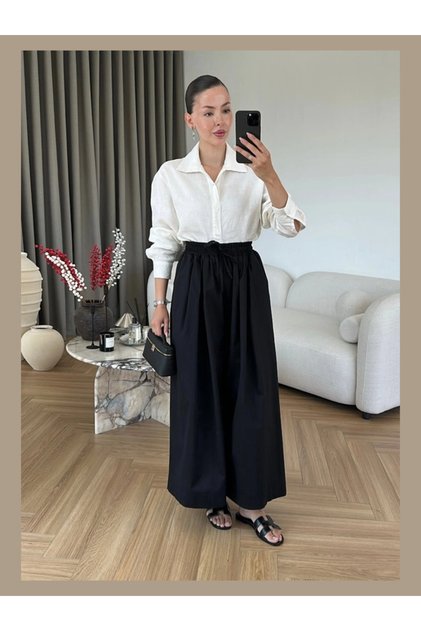Bol Poplin Pantolon SİYAH