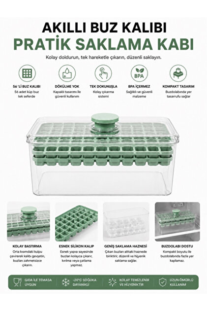 56-Chamber Automatic Ice Tray with Press-Lid Chamber, Double Compartments