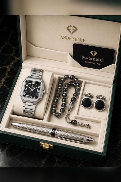Fender Blue Royal Square Men's Luxury 5-Piece Set - Silver and Black Minion