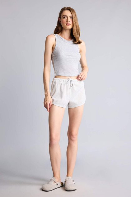 Cotton Waffle Textured Elastic Tied Waist Short Shorts I0706Ax26Au