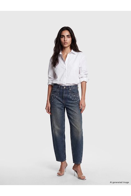 Lcw Jeans Indigo Barrel Fit Stoned Women's Jean Pants