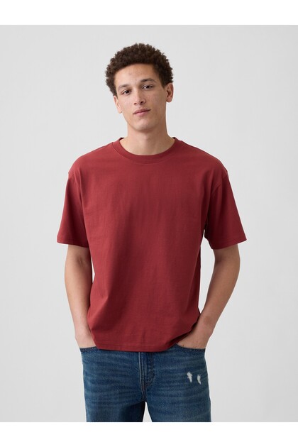 Erkek Koyu Kırmızı VintageSoft Boxy T-Shirt