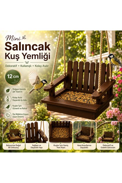 Mini Salıncak Kuş Yemliği Askılı Dekoratif Bahçe Balkon Kuş Besleyici 4 Renk