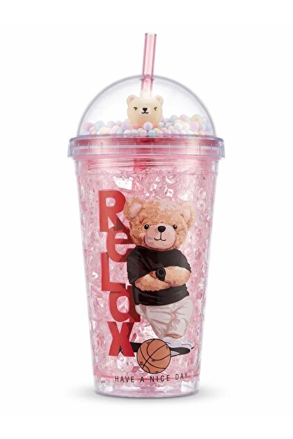 Cool Teddy Series: Frosted Gel Flask with Movable Beads and Straws
