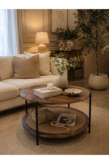 Modern Round Coffee Table with 2-Tier Storage and Bottom Shelf Luxurious Design Adds a Touch of Class to Your Home Decor
