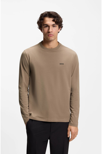 Erkek Organik Pamuklu Uzun Kollu Kahverengi T-Shirt