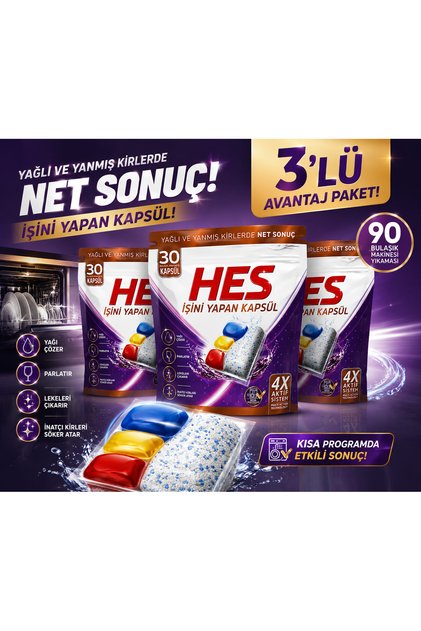 Bulaşık Makinesi Kapsülü/Tableti 30*3 90 lı– Yağ ve Yanmış Kirlerde Güçlü Temizlik