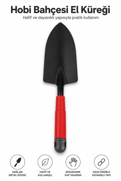 Bahçe Küreği Hobi Bahçesi El Küreği 30 cm Geniş Ağızlı Plastik Saplı Saksı ve Toprak Küreği