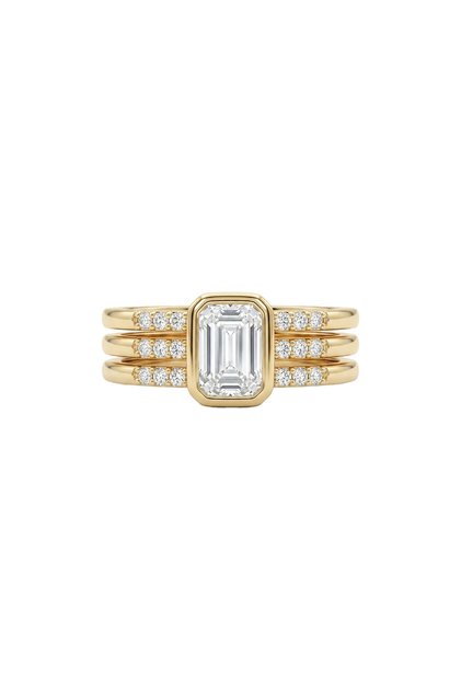 Çelik Emerald Trio Yüzük Gold
