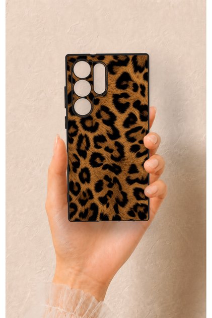 Samsung S23 Ultra Compatible Dark Leopard Leather Patterned Silicone Case