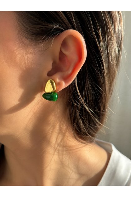 Women's Steel Green Natural Stone Looking Earrings | Golden Color