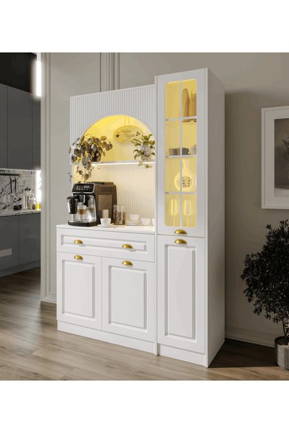 Armoni Gold Midi Kahve Köşesi Sağ Vitrinli Komple MDF