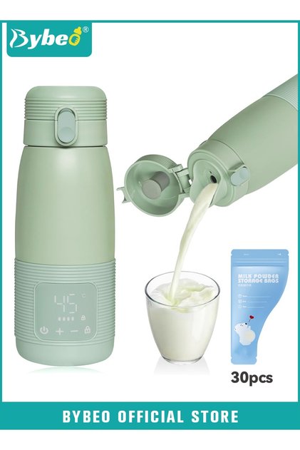 Portable Milk Warmer for Travel with 30PCS Milk Powder Bags, 500ML Cordless Bottle Warmer for Travel, Stainless Steel Vacuum-Insulated Mug, Adjustable Breastmilk and Formula Warmer