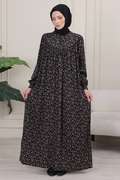 Floral Print Round Robe Mother Hijab Dress