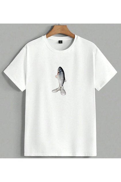 Balik Ayakkabı Surreal Art Printed Unisex Oversize T-Shirt White