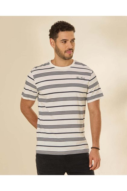 Men White And Navy Striped T-Shirt