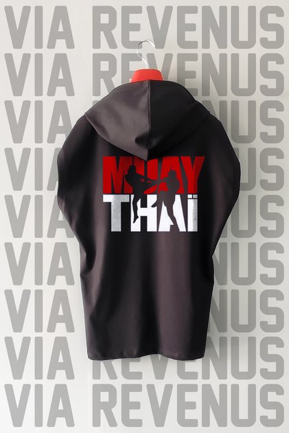 Muay Thai Front and Back Printed Zero Sleeve Hooded 100% Cotton Sports Tshirt