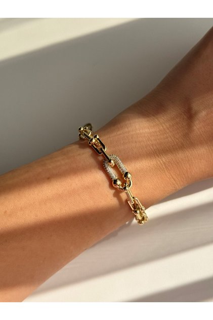 Gold Zirkon Taşlı Marka Model Tiffy Bileklik -kararma yapmaz-