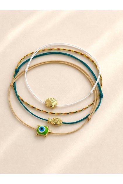 Set of 4 Adjustable Rope Anklet with Sea Shell, Fish and Turtle Figures