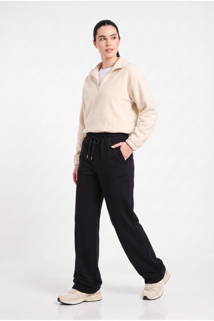 Pantaloni de trening negri pentru femei, cu croială Palazzo, din bumbac pieptănat, cu picior larg, talie înaltă, casual, confortabili