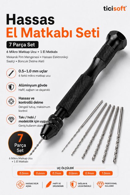 7 Parça Hassas El Matkabı Seti Ayarlanabilir Mandrenli Pin Vise ve 6 Mikro Matkap Ucu