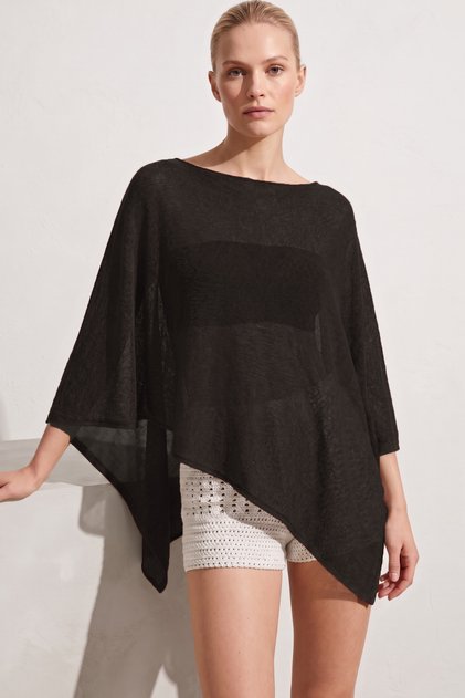 Women's Black 94% Cotton Summer Asymmetrical Transparent Flowy Cape Poncho
