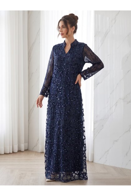 Luxury Sequin Embellished Maxi Kaftan Dress for Women – Elegant Modest Evening Gown