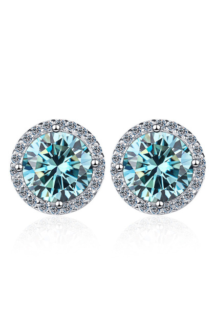 1CTX2 Blue 925 Sterling Silver 1 Carat Moissanite Round Earrings Engagement Wedding Daily Work Party
