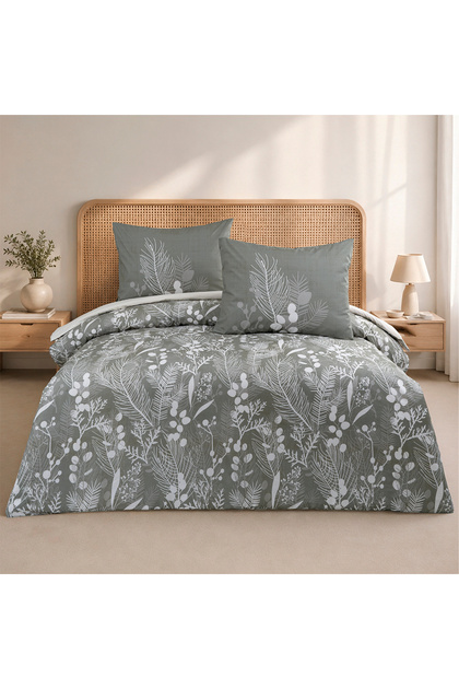 Inverno Tek Kişilik 100% Cotton Ranforce Duvet Cover Set Gray 57 Thread (3 Pieces) 160X220 Gray