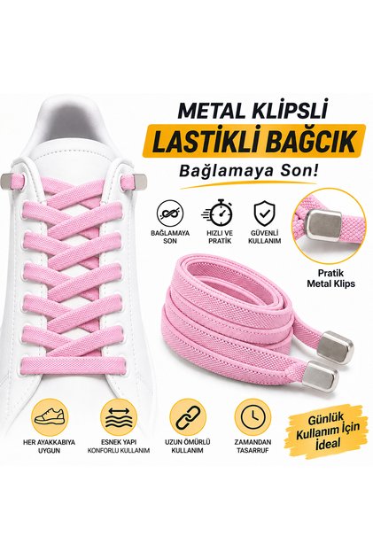 Ultra Kullanışlı Elastik Metal Tokalı Ayakkabı Bağcığı, Giy Çıkar Pratik Bağcık, 100cm 1 Çift