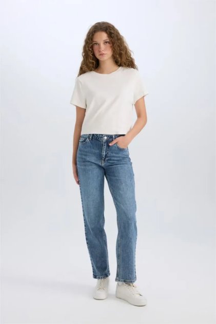 Comfort Straaight High Waist Ankle Length Jeans Washable Pants D8155Ax24Wn
