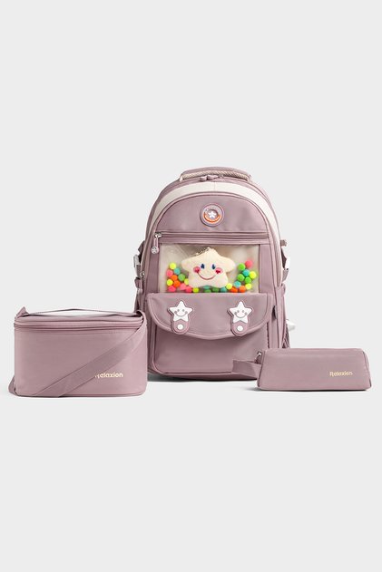 Relaxi̇on 1940 Triple Set Primary School Bag with Pen Holder and Lunch Bag Gülkurusu