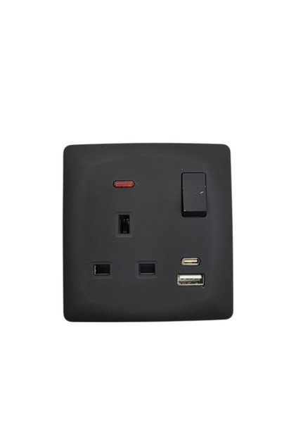 فيش مع مفتاح ولمبة 13 أمبير USB+Type-C أسود وطني - الرائد بلس PLUS