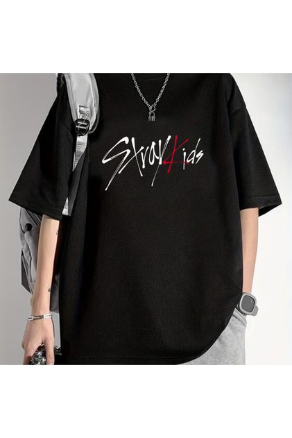 Mi̇ngalondon Straykids Detailed Printed Black T-Shirt